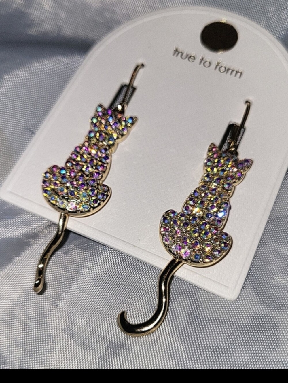True To Form Kitty cat gem detailed earrings new on card